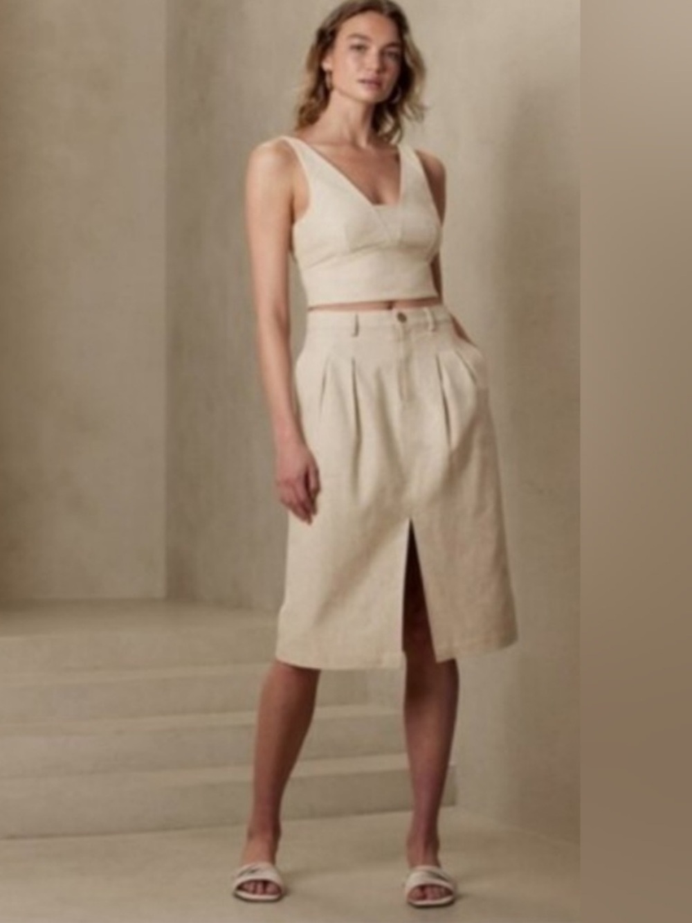 NWT Banana Republic Linen Midi Skirt with Front Slit